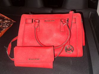 Michael Kors Red Saffiano Tote Bag and Wallet Set