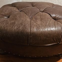 Brown Leather Ottoman 