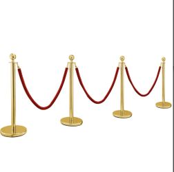 BestEquip 8PCS Gold Stanchion Posts Queue, 38 Inch Red Velvet Rope,