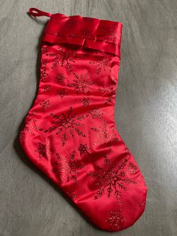 Red Satin Christmas Stocking with Snowflakes