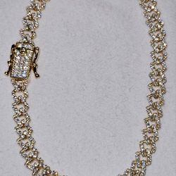 Gold Over 925 Silver Monaco Bracelet With Genuine Moissanite 7.5 Inch 5.3 MM 10.7 G