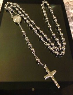 White Gold Plated Beaded Rosary Necklace