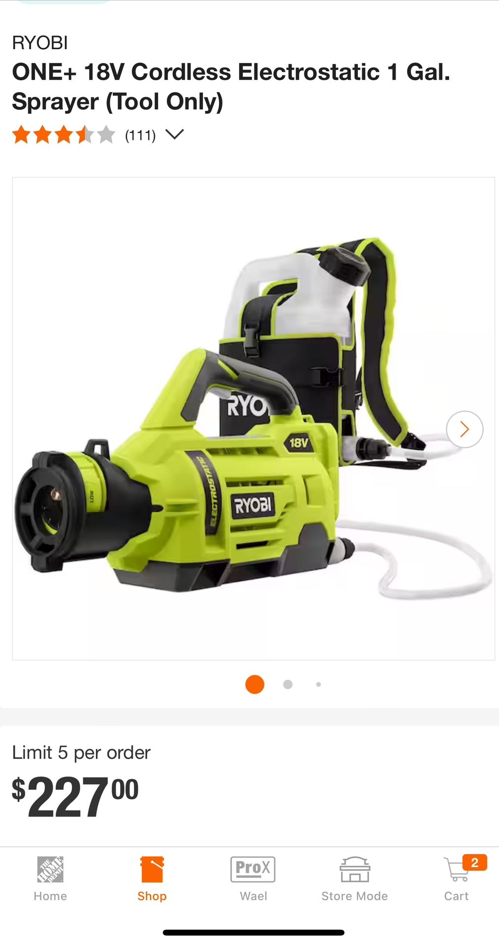 Ryobi 18V 1 Gal. Sprayer (Tool Only)