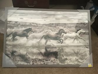 NEW~Wall Picture Art~Horses Splashing in Riverbank Floating~Framed~Decor Picture~37 1/4 x 25 1/4