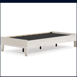 Bed Frame, Twin, Natural Beige (See Pic#4,   1 Scratch On  side Rail ( New In Box)