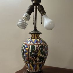 Vintage Hand Painted European Majolica Dual Socket Lamp