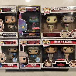 Stranger Things Funko Pop Set Target Shop ECCC Exclusive Joyce Hopper Flamethrower Vines 1253 protector Netflix 641 Television 1254 Nancy Robin Vecna
