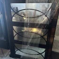 Art Deco style dark wood display cabinet w glass doors