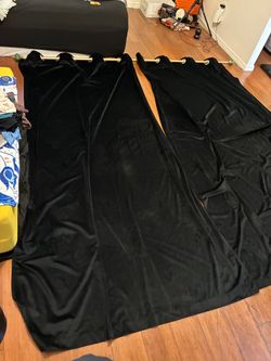 Black Velvet Blackout Curtains + Gold & Green Curtain Rod Set