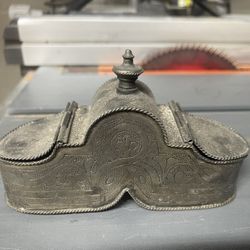 Antique Oriental Silver-Plated Etched Pair Betel Nut Sirih/Paan Daan Containers