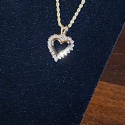 14k Gold Chain With 10k Gold & Diamond Heart Pendent