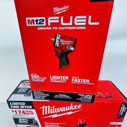 Milwaukee, M12 FUEL 12V Li-Ion Brushless Cordless Stubby 3/8 in. Impact Wrench Kit w/(1) 5.0 Ah High Output Battery