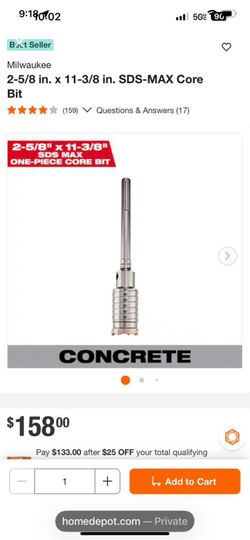 Drill 2-5/8 max core bit Milwaukee