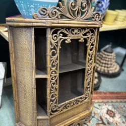 Homco Vintage Faux Rattan Curio Cabinet 