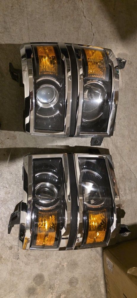 Used 2014 - 2015 Chevy Silverado 1500 Black Housing LED + Projector Headlights