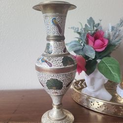 Vintage Indian Brass enameled vase made in India