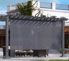 New -VICLLAX Outdoor Premium Roller Shade Privacy Screen for Porch Gazebo, Patio Cordless Blinds with Aluminum Valance (7' W X 8' L), Anthracite Grey