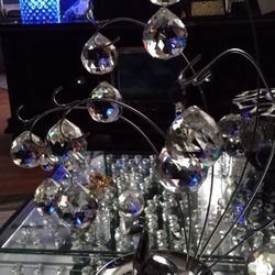 Peacock Figurine With 12 Extra Large Crystal Bowls 