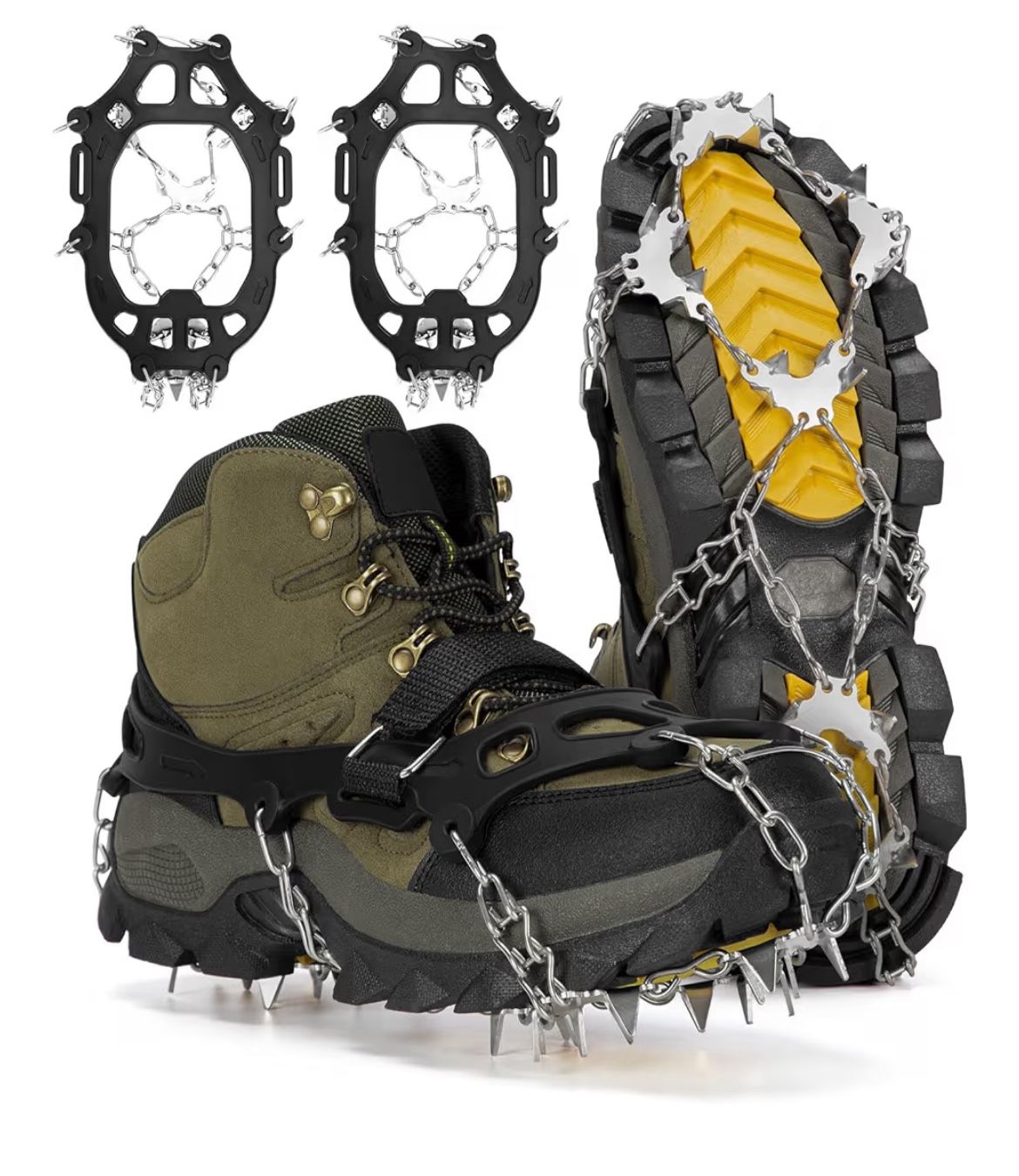 24 Spikes Crampons for Shoes, Anti Slip Ice Cleats for Shoes and Boots, Traction Ice Snow Grip with Stainless Steel Spikes and Silicone Men Women for