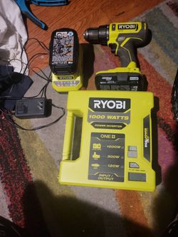 Ryobi power inverter and drill w/ 2 batteries