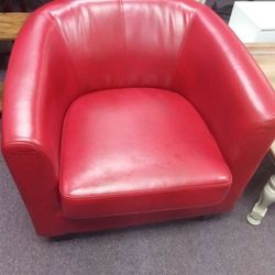 Red Leather Barrel Chair