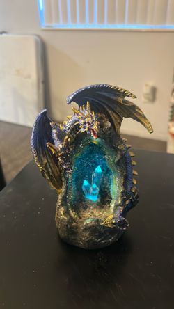 7" H Blue Dragon and Faux Crystal Backflow Incense Burner Statue Sculpture Ornam