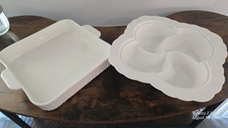 White Ceramic Baking Dish and Serving Tray Set