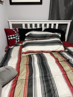 HEMNES Bed frame, white stain/Luröy, Queen