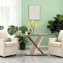 set of 2 Linen Dining Chair with Casters Modern Storage Seat Design for Relaxing Upholstered Arm Chair,