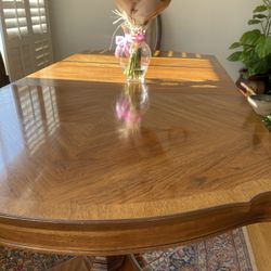 Stunning Solid Wood Dining Table with Protective Leather Cover & 3 Leaf Inserts