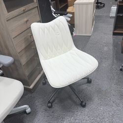 (Little damage)Armless Office Chair, Swivel Rolling Leather Desk Chair, White Waterproof Upholstery, Padded Seat, 15° Relaxing Tilt, 330 LBS Capacity,