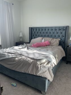 Gray/blue bed frame