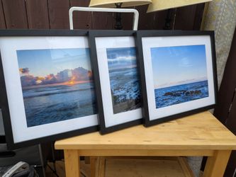 3 black picture frames with San Diego ocean photography prints