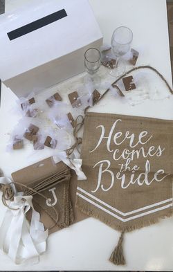 Wedding Bundle, Card Box, Burlap Banner, Toasting Glasses , & More