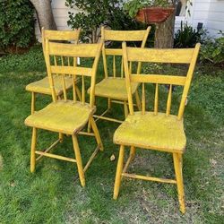 Antique 1800’s Yellow Wooden Folk Art Chairs 