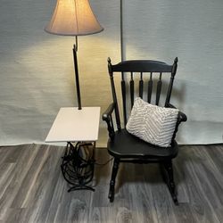 Black Metal Side Table Accent Table Lamp with Magazine Rack
