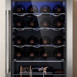 37 Bottle Wine Fridge, 4.45 Cu.ft Freestanding Wine & Beverage Refrigerator With Reversible Double Pane Glass Door & Adjustable Shelves For Kitchen, B
