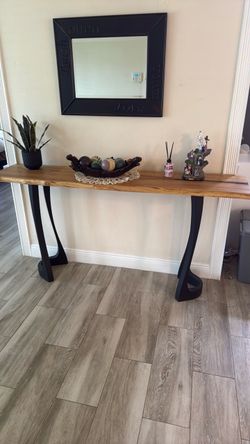 Live Edge Wood Console Table with Metal Legs