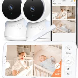 ARENTI 3MP Baby Monitor with 2 Cameras, 5-inch Split Screen Display, WiFi 6 Smartphone App, Night Vision, Cry Detection, Temp & Humidity Sensor, 2-Way