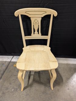 Carved Wood Dining Chair with Woven Rush Seat