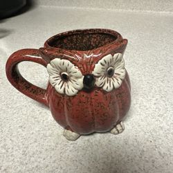 Owl Ceramic Coffee Mug Cracker Barrel Burnt Orange Pumpkin Shape Vintage 3D