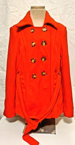 Vintage Y2K OLD NAVY Women's MEDIUM Trench Coat Red Button Front Fleece