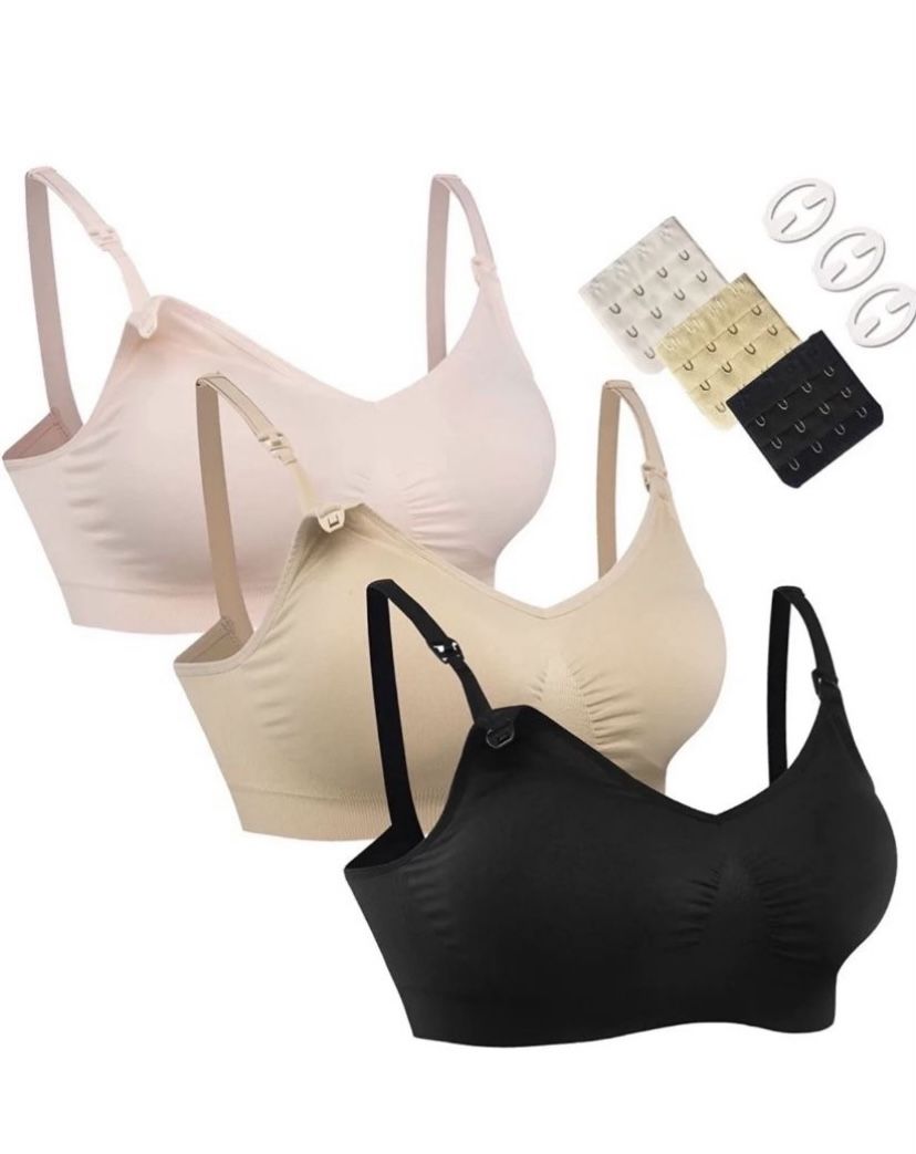 HOFISH 3PACK Full Bust Seamless Nursing Maternity Bras Bralette size S M with Extra Bra Extenders & Clips