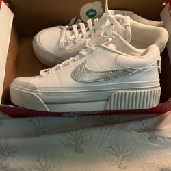 Nike Court Legacy Lift Shoes Platform White Silver 