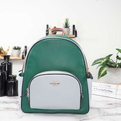 COACH Women's Court Backpack (Pebble Leather - Colorblock - Green -Light teal Multi)