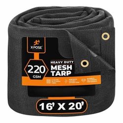 Xpose Safety Heavy Duty Mesh Tarp, 16’ x 20’ Multipurpose Black Protective Cover