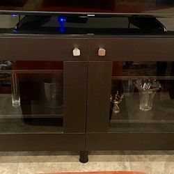 Small Buffet / China Cabinet Dark Brown with Glass Top