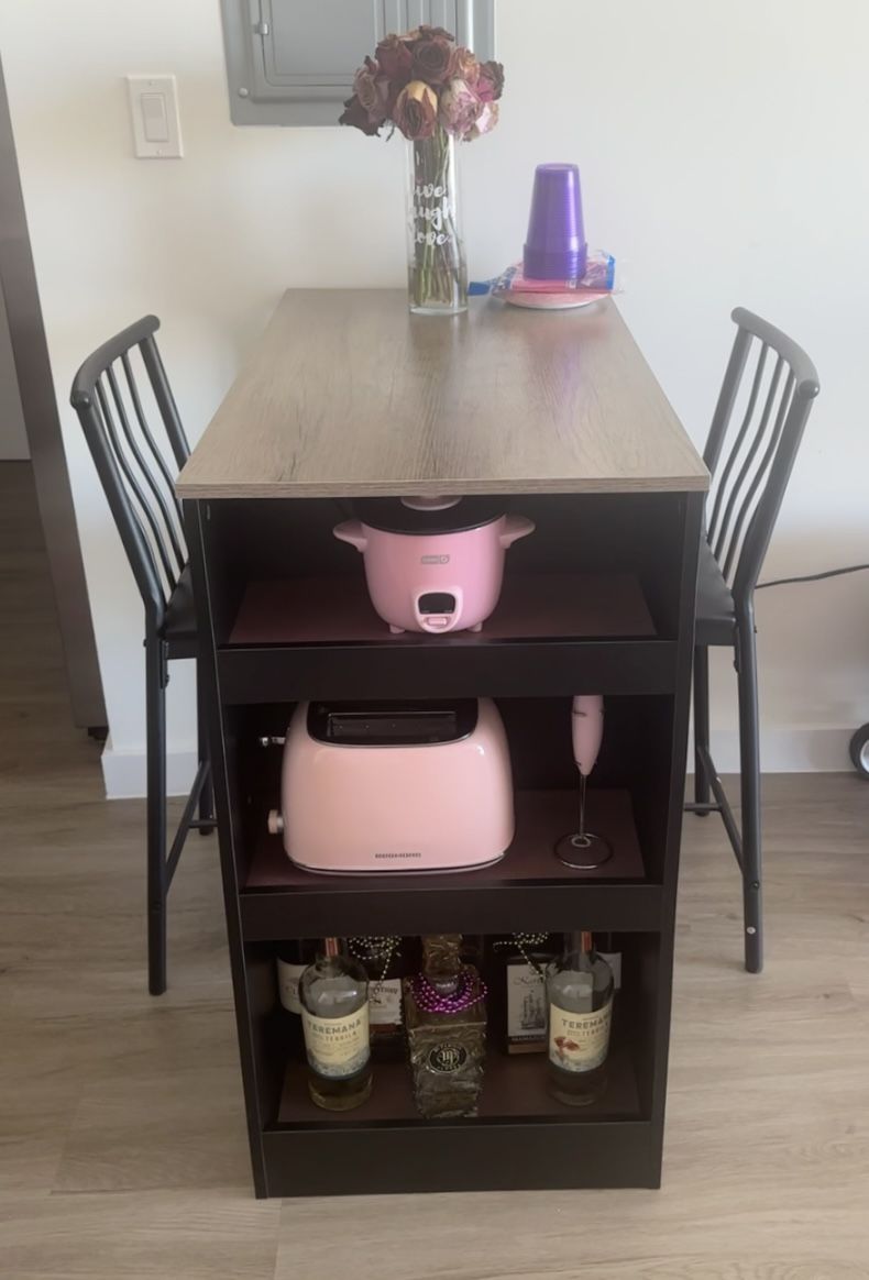 3 Piece Dining Table Set W/ Storage Shelves For Small Kitchens