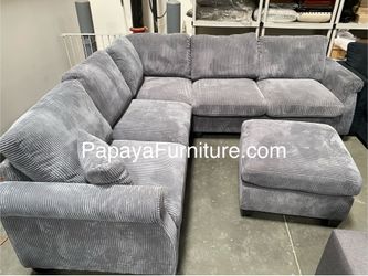 Grey Sectional Sofa And Ottoman, Sectionals, Sofa, Couch, Plush Sectional, High Back Couch, Sofas, Grey Sectional, Grey Sofa, Grey Couch