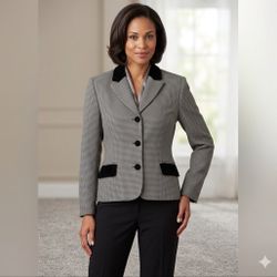 Focus 2000 Classic 100% Wool Blazer 8 Workwear Career Velvet Trim Collar Pockets